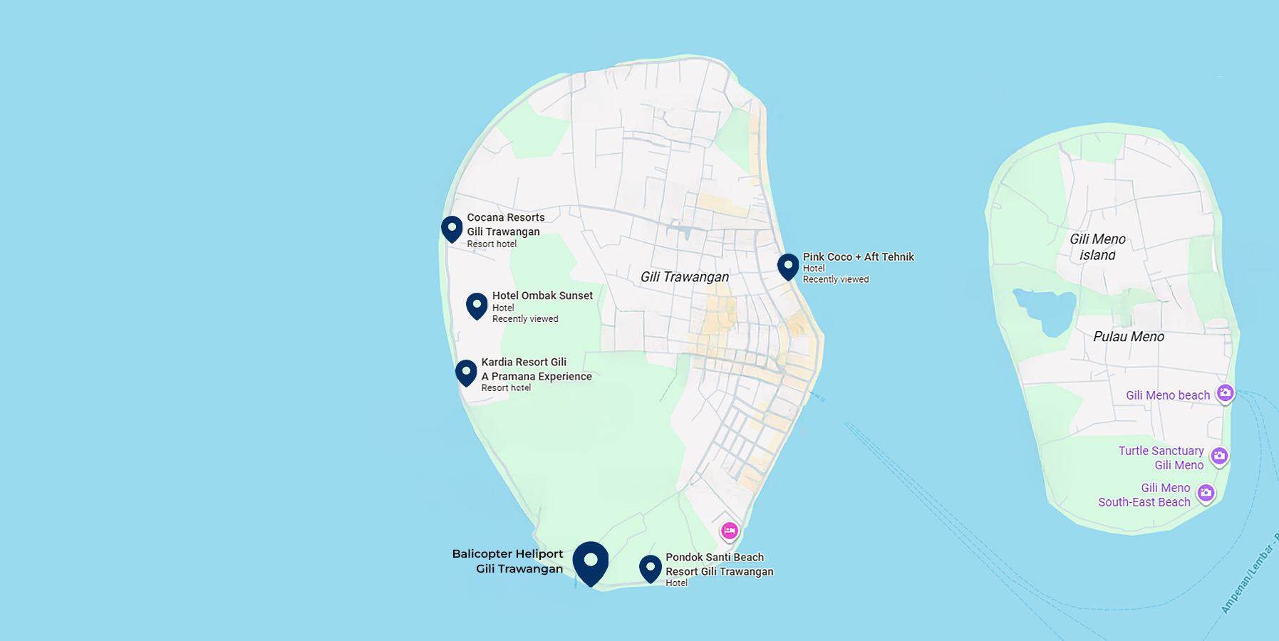 Map showing the location of Gili Trawangan Heliport
