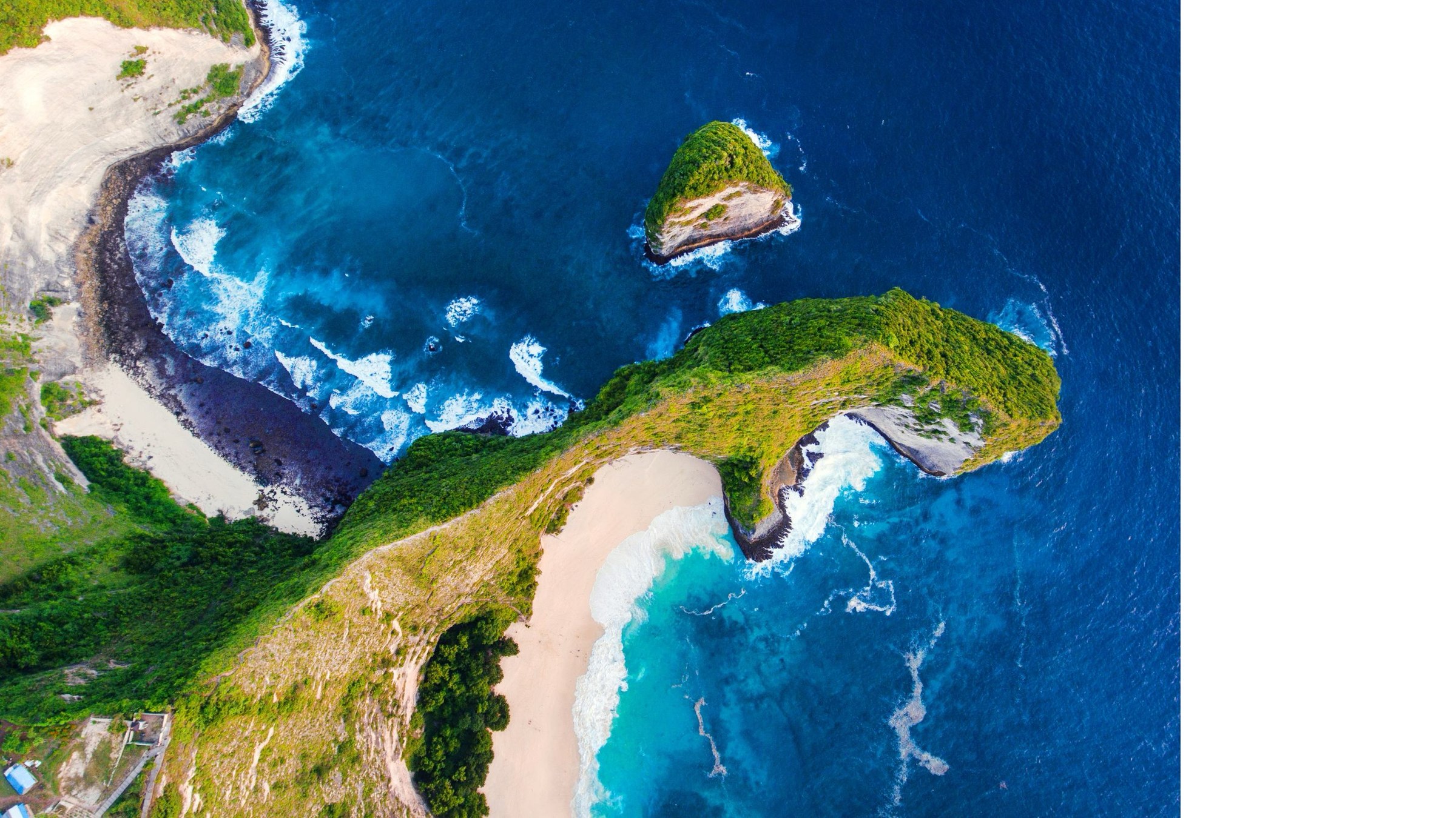 Kelingking Beach and its headland from directly above